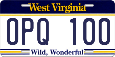 WV license plate OPQ100