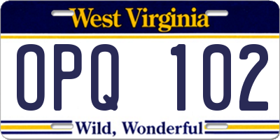 WV license plate OPQ102