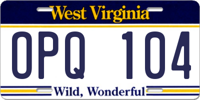 WV license plate OPQ104