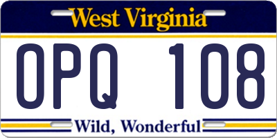 WV license plate OPQ108