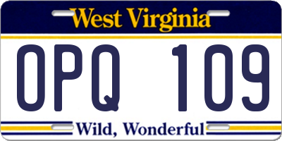 WV license plate OPQ109