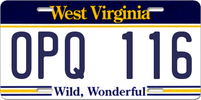 WV license plate OPQ116