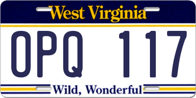 WV license plate OPQ117