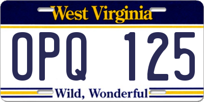 WV license plate OPQ125