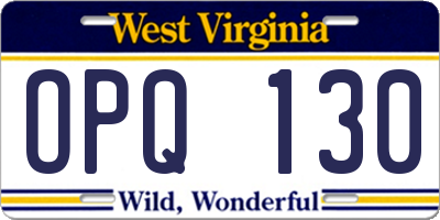 WV license plate OPQ130