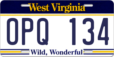 WV license plate OPQ134