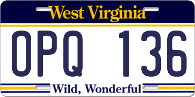 WV license plate OPQ136