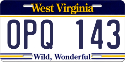 WV license plate OPQ143