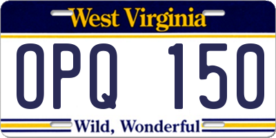WV license plate OPQ150