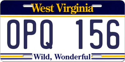 WV license plate OPQ156