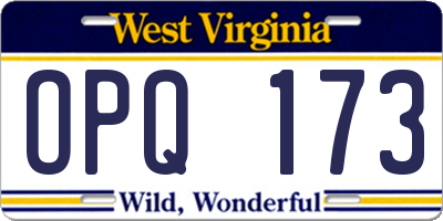 WV license plate OPQ173