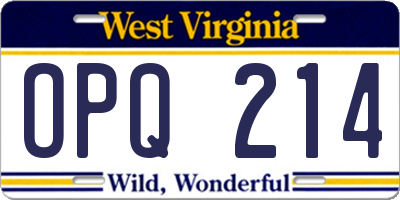 WV license plate OPQ214