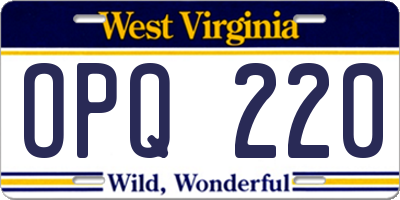 WV license plate OPQ220