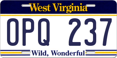 WV license plate OPQ237