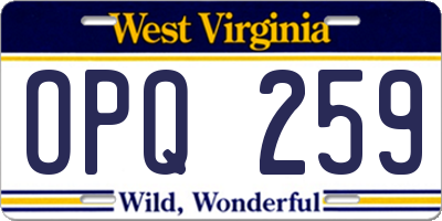 WV license plate OPQ259