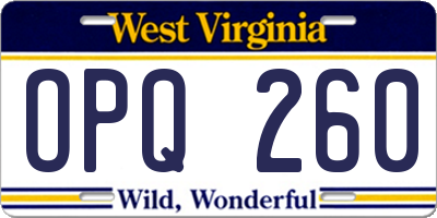 WV license plate OPQ260