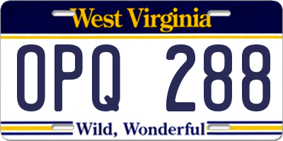 WV license plate OPQ288