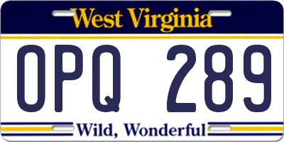 WV license plate OPQ289