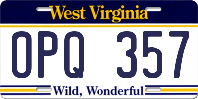 WV license plate OPQ357