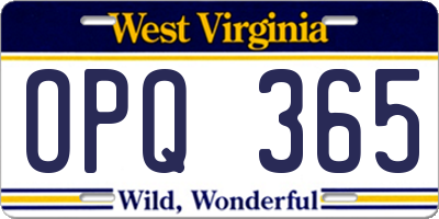 WV license plate OPQ365