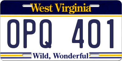 WV license plate OPQ401
