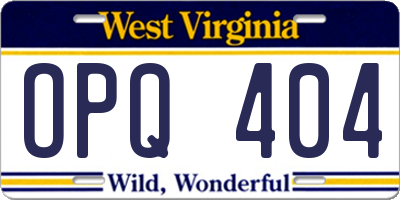 WV license plate OPQ404