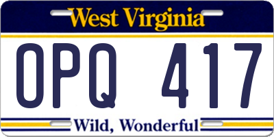WV license plate OPQ417