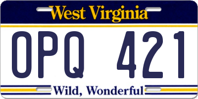 WV license plate OPQ421