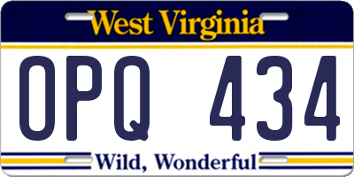 WV license plate OPQ434