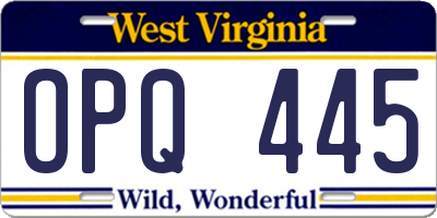 WV license plate OPQ445
