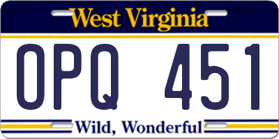 WV license plate OPQ451