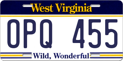 WV license plate OPQ455