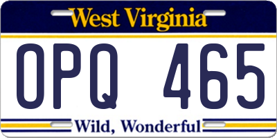 WV license plate OPQ465