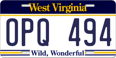 WV license plate OPQ494