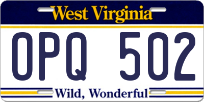 WV license plate OPQ502