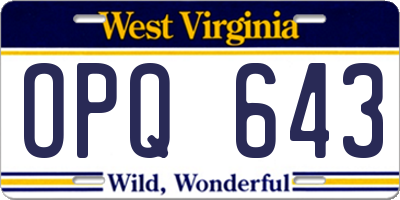 WV license plate OPQ643