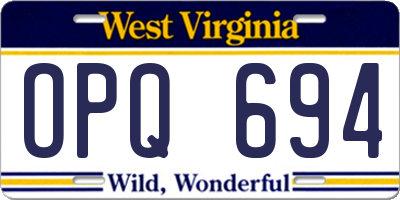 WV license plate OPQ694