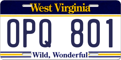 WV license plate OPQ801