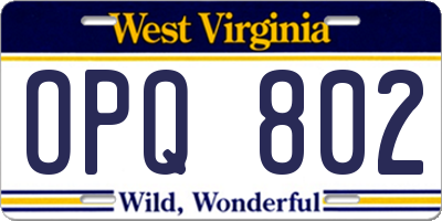 WV license plate OPQ802