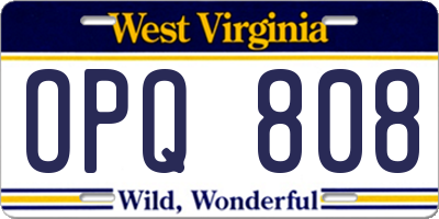WV license plate OPQ808