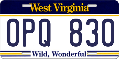 WV license plate OPQ830