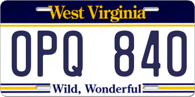 WV license plate OPQ840
