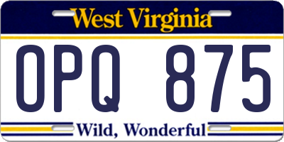 WV license plate OPQ875
