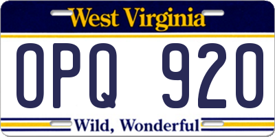 WV license plate OPQ920