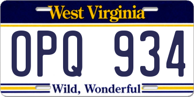 WV license plate OPQ934