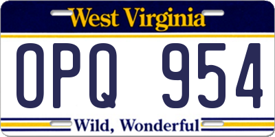 WV license plate OPQ954
