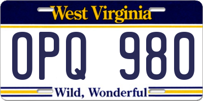 WV license plate OPQ980