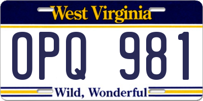 WV license plate OPQ981