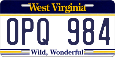 WV license plate OPQ984