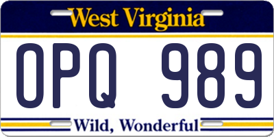 WV license plate OPQ989